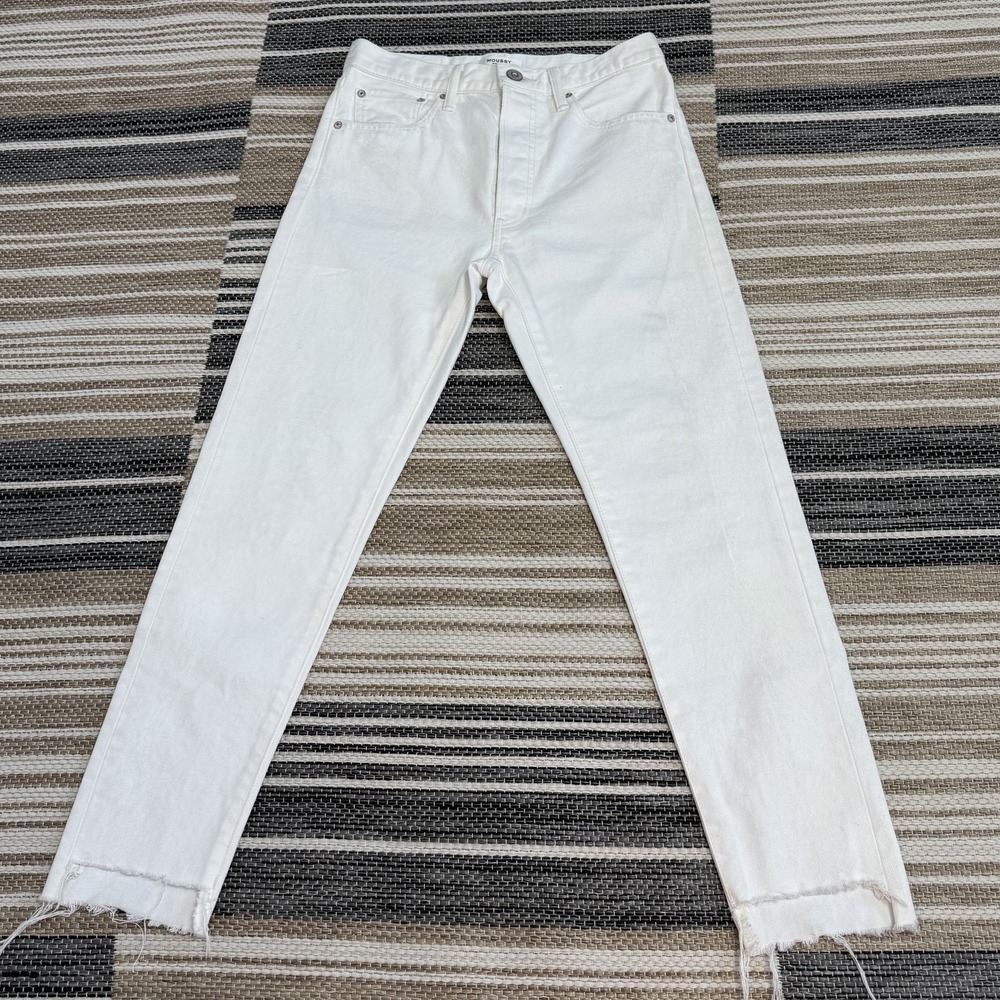 MOUSSY Vintage Jeans‎ Womens 26 White High Rise Straight Leg Frayed Hem Japan